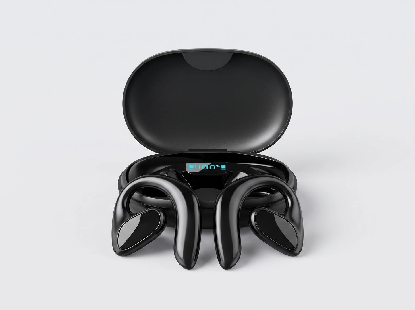 SonaBuds open-ear translation earphones in front of their charging case